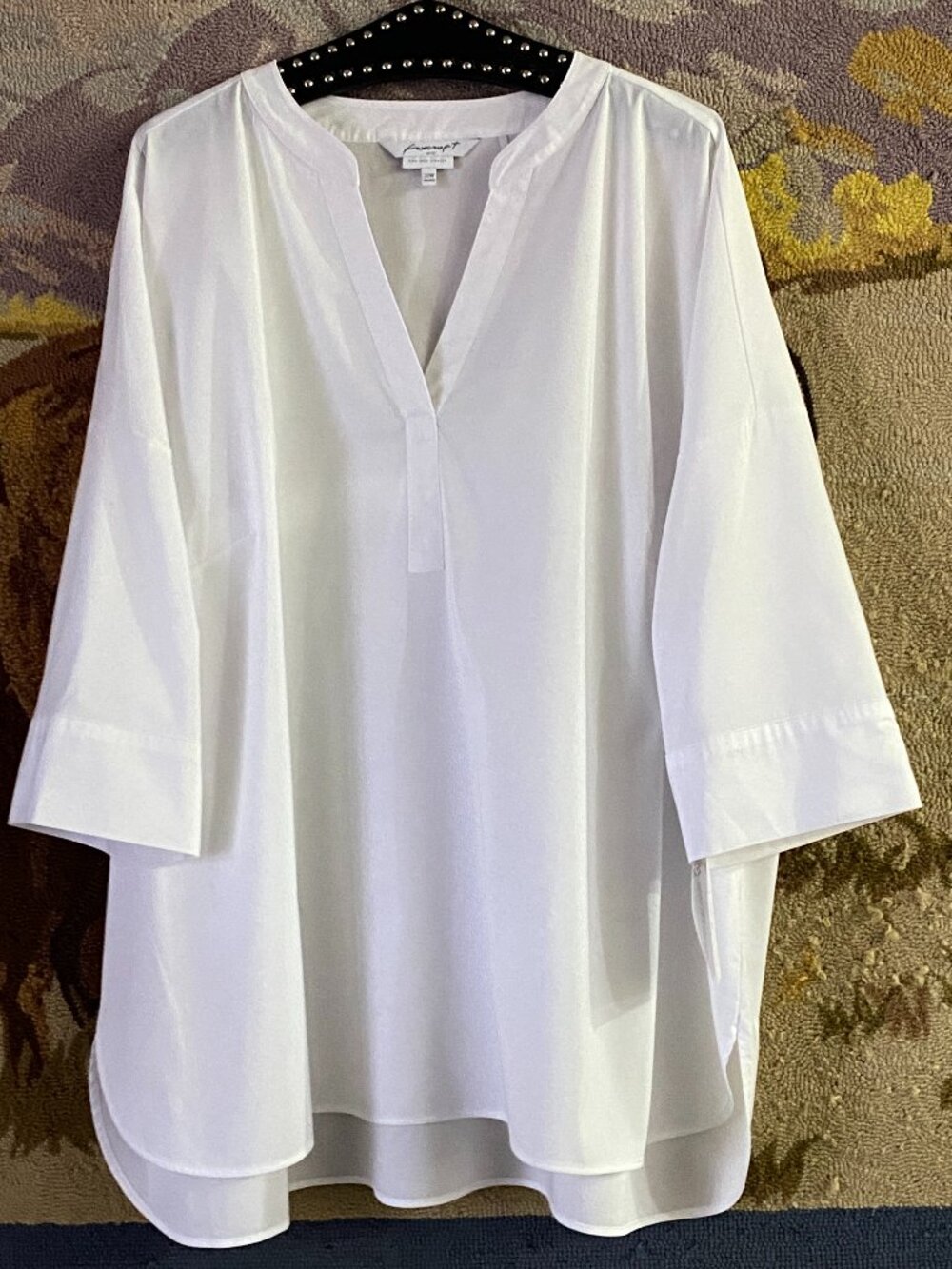 NWT Foxcroft No-Iron Sz 22W White Relaxed Blouse Popover 3/4 Sleeve